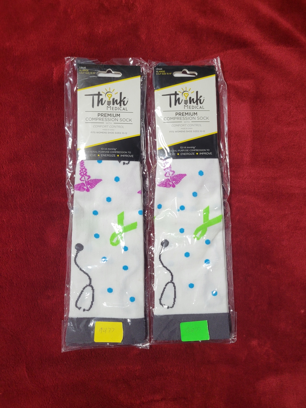 Women's White Multi Color Compression Socks, Size XL